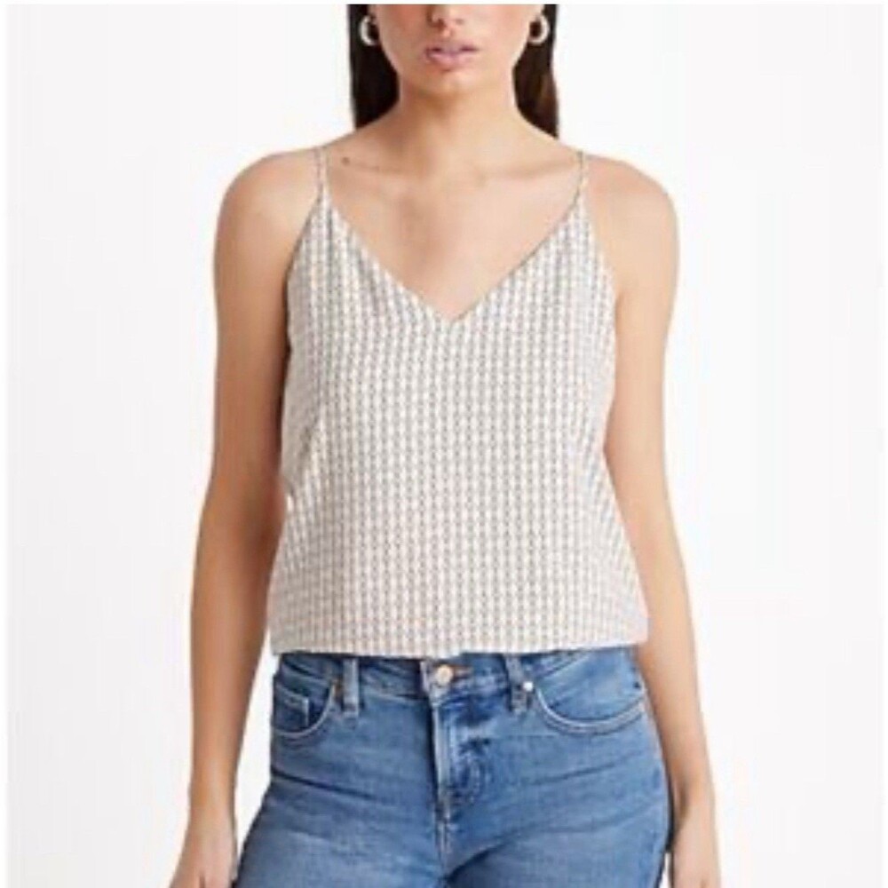 Express V-neck Spaghetti Strap Top Beige With Black